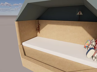 Tent Shaped Children's Bed With White Mattress Playful Toys And Small Lamp 3d model