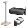 Pet Supplies Featuring Cat Scratching Post Litter Box And Bowls