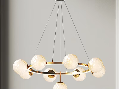 Modern Chandelier With White Spherical Globes And Metallic Circular Ring Design 3d model