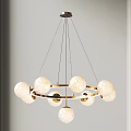 Modern Chandelier With White Spherical Globes And Metallic Circular Ring Design 3d model