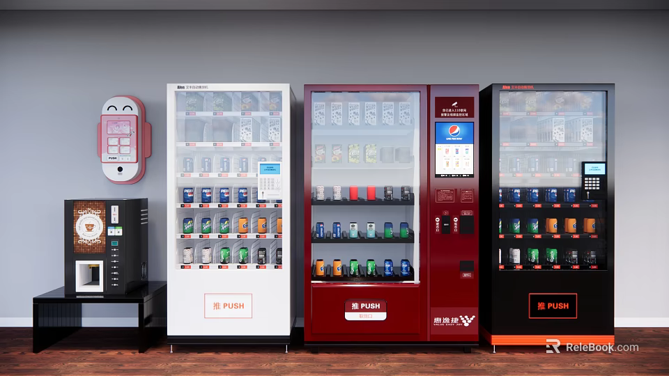 Commercial Vending Machines With Beverage Snack And Electronic Product Dispensers 3d model 