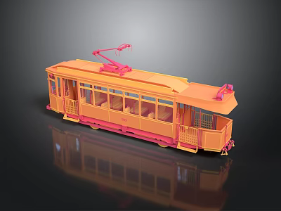 Vintage Orange Pink Tram Model With Multiple Windows And Overhead Wire Design 3d model