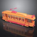 Vintage Orange Pink Tram Model With Multiple Windows And Overhead Wire Design