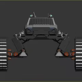 Futuristic Off Road Vehicle With Large Red Rimmed Wheels And Metallic Silver Body