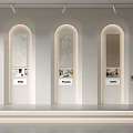 Modern Showroom Interior With Arched Display Niches Marble Textures Decorative Vase And Lighting