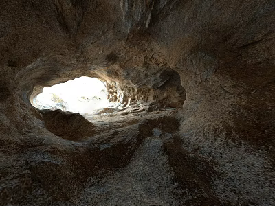 Natural Cave Scenery With Sunlight Streaming Through Top Opening And Rough Rock Formations 3d model