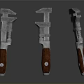 Adjustable Wrenches Three Pieces With Metal Body And Wooden Handles