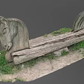 Rustic Garden Landscape With Hand Carved Wooden Horse Swing And Green Grass