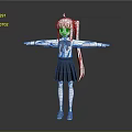 Anime Game Character With Long White Hair Ponytail White Shirt Black Pleated Skirt Arms Outstretched