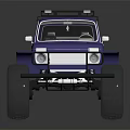 Blue Off Road Vehicle Featuring Large Tires And Roof Rack Design