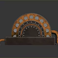 Industrial Orange Mechanical Drum With Black Bolted Surface And Metallic Base
