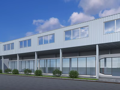 Modern Industrial Factory Building With Steel Structure Large Glass Windows And Spacious Entrance 3d model