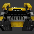 Industrial Mechanical Device With Yellow Black Circular Base And Blue Glowing Center