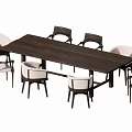 Modern Rectangular Wooden Dining Table Set With Light Upholstered Chairs And Dark Frame 3d model