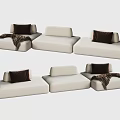 Modern Light Colored Sectional Sofa With Dark Accent Pillows Throw Blankets And Modular Design 3d model