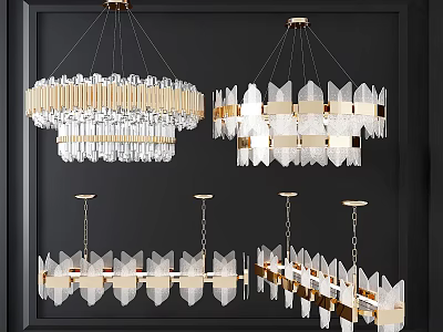 Elegant Modern Crystal Chandeliers With Gold Metal Frame In Various Stylish Designs 3d model