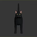 3D Black Cat Model With Green Eyes Pink Ears White Whiskers Standing On Gray Background