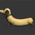 3D Cartoon Dachshund Character With Yellow Brown Coat And Black Collar On Dark Background