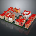 Colorful Traditional Building Complex With Red Roofs And Stone Bridge Design