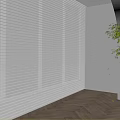 White Venetian Blinds in Modern Interior With Light Wall Wooden Floor and Green Plant