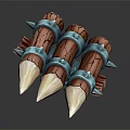 Wooden Decorative Scene Component With Sharp Spikes And Blue Metal Straps