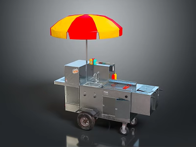 Street Food Cart With Red And Yellow Umbrella For Mobile Vending Business 3d model