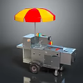 Street Food Cart With Red And Yellow Umbrella For Mobile Vending Business