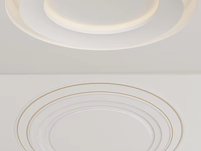 White Layered Circular Ceiling Design With Lighting Strips And Golden Trim 3d model