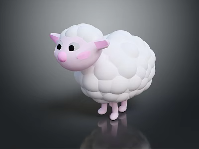 Cute Cartoon Sheep Character With White Wool And Pink Ears Nose Legs 3d model