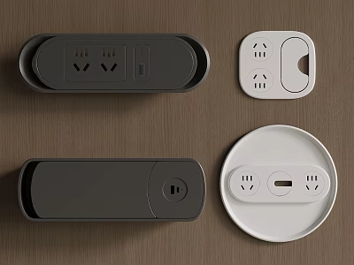 Modern Electrical Socket Designs With Black And White Rectangular And Circular Shapes 3d model