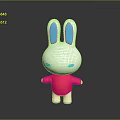 3D Cartoon Rabbit Toy With White Body Blue Ears Red Shirt And Blue Limbs
