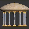 Ornate Decorative Gazebo With Pink Marble Dome And Blue Gold Columns