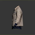 Light Beige Jacket with Blue Collar Cuffs Trim and Front Pockets Simple Casual Design