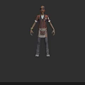 3D Character Model Wearing Striped Shirt Apron Hat Bracelet And Casual Pants