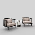 Leisure Sofa Set With Beige Cushions Black Frame And Round Side Table 3d model