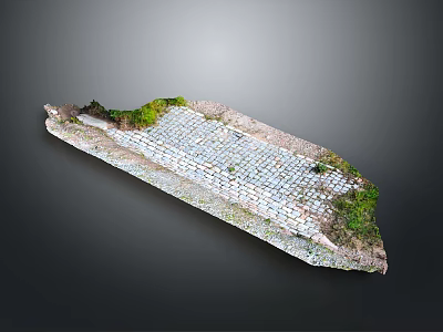 Long Strip Terrain Model With Grid Surface And Green Vegetation Edges 3d model