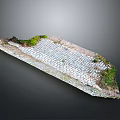 Long Strip Terrain Model With Grid Surface And Green Vegetation Edges 3d model