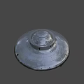 Silver Gray UFO Model With Circular Design Cross Symbol Landing Gear And Illuminated Parts