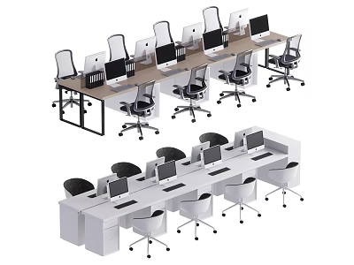 Modern Office Desks With Multiple Workstations Computer Monitors And Rolling Chairs 3d model