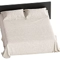 Double Bed With Black Headboard Beige Linen Bedding And Two Pillows Simple Modern Design