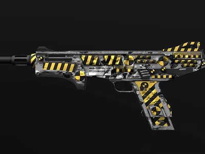 Custom Decorative Rifle With Yellow Black Stripes And Skull Pattern Design 3d model