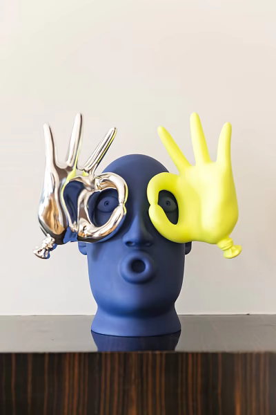 Ornament Decoration Set with Blue Head Silver Peace Sign Yellow OK Gesture and Exaggerated Expression 3d model