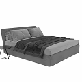Double Bed With Gray Headboard White Pillows Black Blanket And Small Round Side Table 3d model