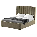 Modern Double Bed With Tufted Beige Headboard White Pillows And Gray Blanket