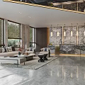 Modern Hotel Lobby Interior Design With Marble Floor Decorative Screens And Green Plants
