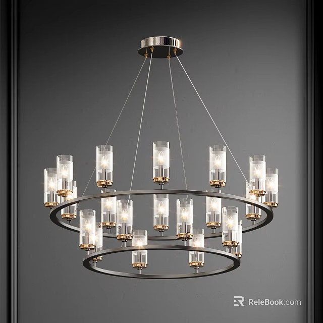 Elegant Modern Double Ring Chandelier With Glass Shades And Metal Frame 3d model 