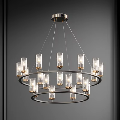 Elegant Modern Double Ring Chandelier With Glass Shades And Metal Frame 3d model