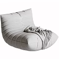 Modern Plush Grey Leather Leisure Chair With Cozy Knitted Tassel Throw Blanket For Home Use