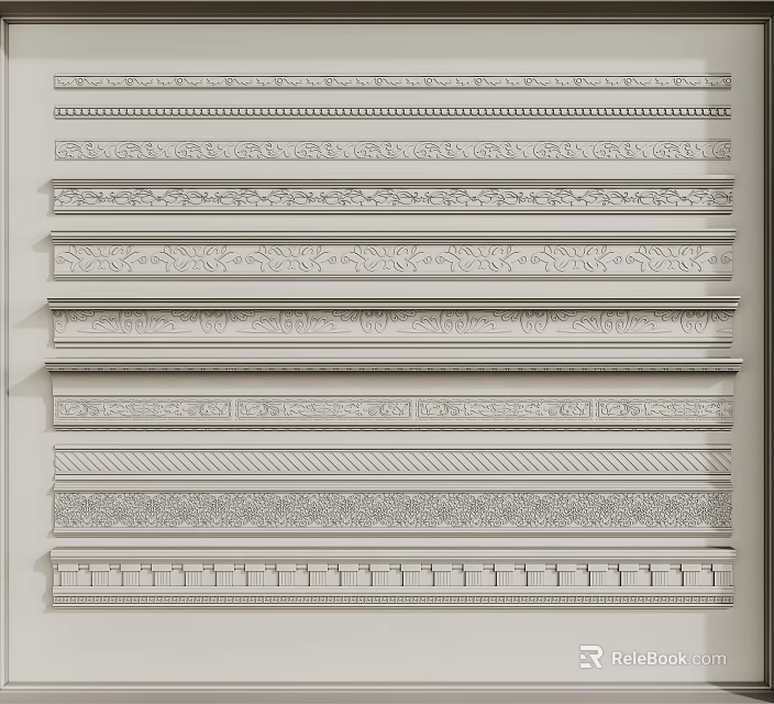Various Decorative Plaster Cornice Styles with Intricate Patterns for Home Interior Design 3d model 