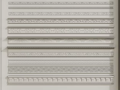Various Decorative Plaster Cornice Styles with Intricate Patterns for Home Interior Design 3d model